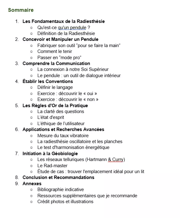 sommaire livre radiesthesie pratique