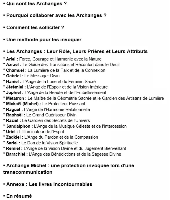 sommaire livre archange